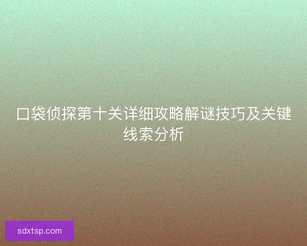 口袋侦探第十关详细攻略解谜技巧及关键线索分析