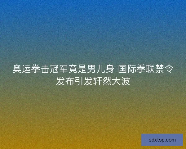 奥运拳击冠军竟是男儿身 国际拳联禁令发布引发轩然大波 奥运拳击冠军竟是男儿身 国际拳联禁令发布引发轩然大波