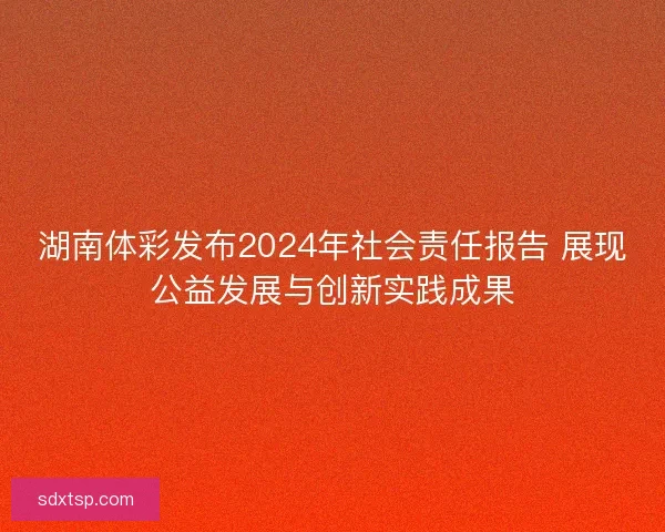 湖南体彩发布2024年社会责任报告 展现公益发展与创新实践成果